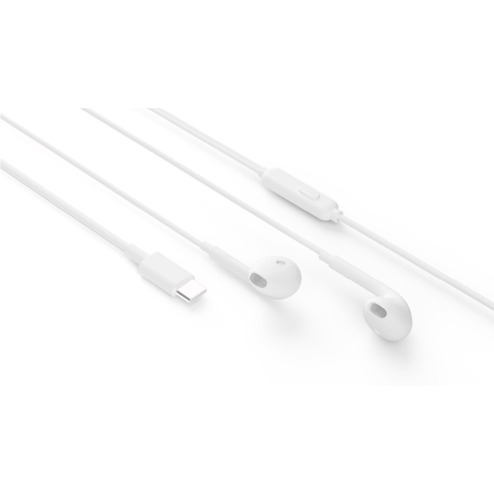 Auriculares tipo C MX0129 totalmente compatibles con micrófono de 1,2 m (blanco)