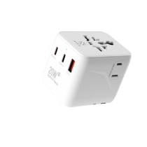 Adaptador de viaje universal MX0186 PD 20W con 2 puertos Tipo-C + 1 USB - blanco