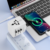 Adaptador de viaje universal MX0186 PD 20W con 2 puertos Tipo-C + 1 USB - blanco