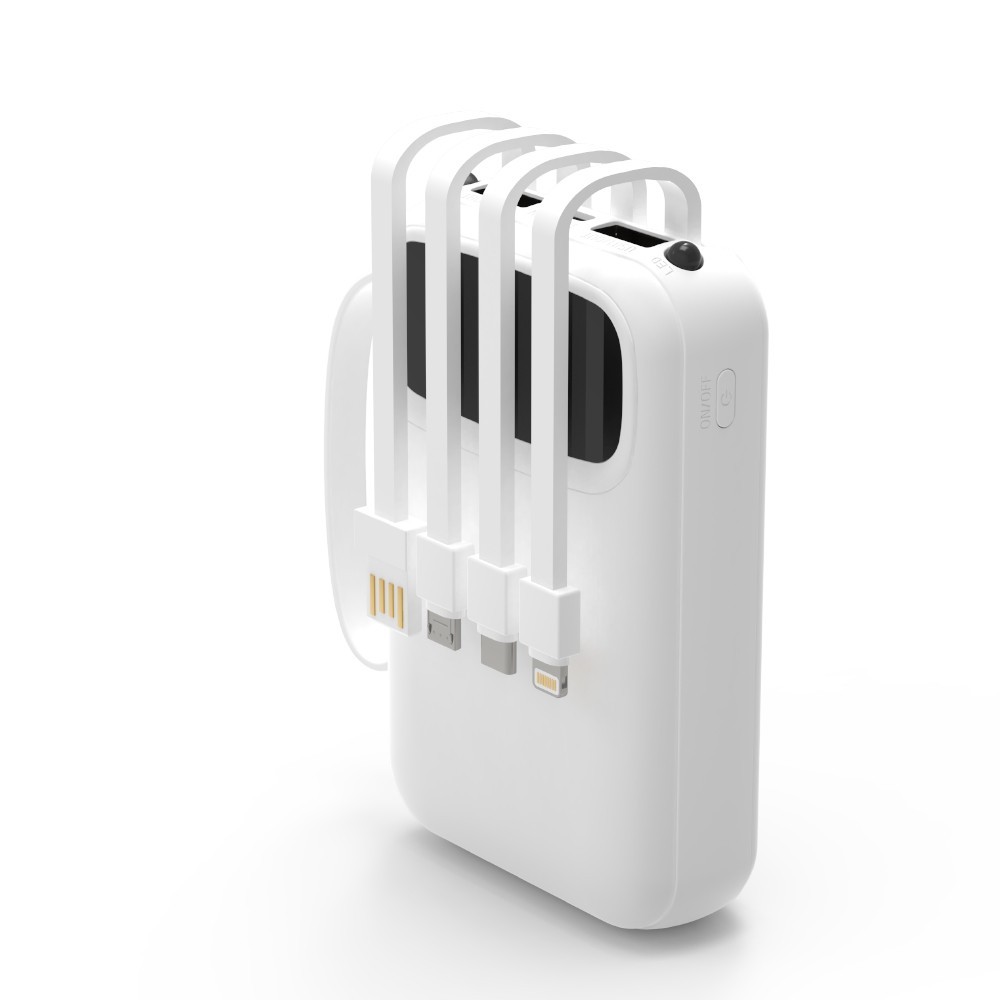 Banco de energía MX0137 5400 mAh 5 V 2 A con 4 cables ABS + PC - blanco