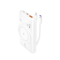 Banco de energía 2 en 1 y carga inalámbrica MX0133 30000 mAh 22,5 W, carga inalámbrica 15 W con 2 cables ABS + PC (blanco)