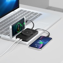 Banco de energía 2 en 1 y carga inalámbrica MX0133 30000 mAh 22,5 W, carga inalámbrica 15 W con 2 cables ABS + PC (blanco)