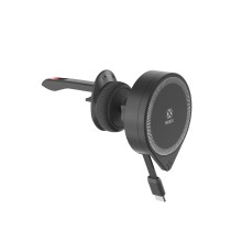 Cargador inalámbrico magnético para coche MX0058 de 15 W con cable tipo C (20 W), color negro