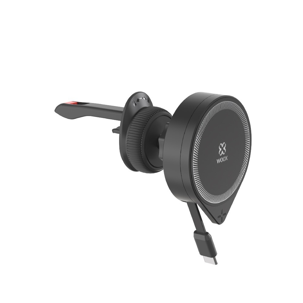 Cargador inalámbrico magnético para coche MX0058 de 15 W con cable tipo C (20 W), color negro