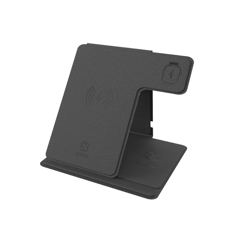 Cargador inalámbrico 3 en 1 MX0057 de 15 W para teléfono, 5 W para auriculares y 3 W para reloj, color negro