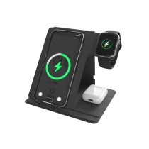 Cargador inalámbrico 3 en 1 MX0057 de 15 W para teléfono, 5 W para auriculares y 3 W para reloj, color negro
