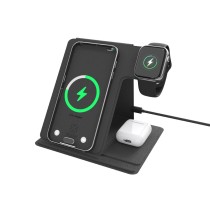 Cargador inalámbrico 3 en 1 MX0057 de 15 W para teléfono, 5 W para auriculares y 3 W para reloj, color negro