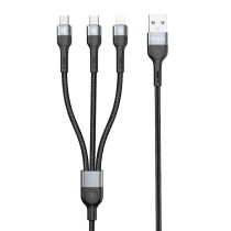 Cable de datos 3 en 1 MX0026 USB a Micro+Tipo C+ Lightning 18 W 1 m - Negro