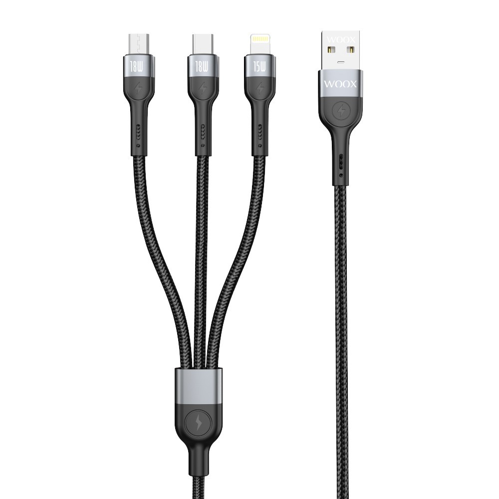 Cable de datos 3 en 1 MX0026 USB a Micro+Tipo C+ Lightning 18 W 1 m - Negro