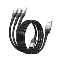 Cable de datos 3 en 1 MX0026 USB a Micro+Tipo C+ Lightning 18 W 1 m - Negro