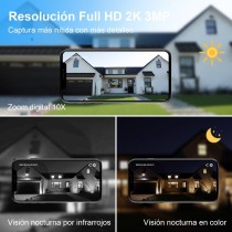 Kit de Seguridad PTZ al Aire Libre R3569 - Energía Solar+Batería, 2K/3MP HD, Rotación 265°/100°, Wi-Fi 2.4GHz