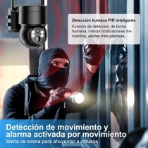 Kit de Seguridad PTZ al Aire Libre R3569 - Energía Solar+Batería, 2K/3MP HD, Rotación 265°/100°, Wi-Fi 2.4GHz