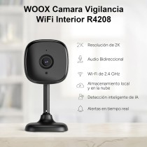 Cámara Inteligente Interior Elegante 2K HD R4208, Bluetooth/Wi-Fi 2.4GHz, Monitoreo 24/7