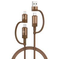 Cable de datos 4 en 1 MX0220 USB+Tipo C a 60 W Tipo C+30 W Lightning 1 m - marrón