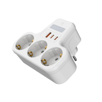 Toma de corriente UE MX0312 3680W con 3 tomas + 2 USB + 1 PD 20W — Blanco