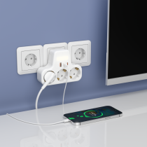 Toma de corriente UE MX0312 3680W con 3 tomas + 2 USB + 1 PD 20W — Blanco