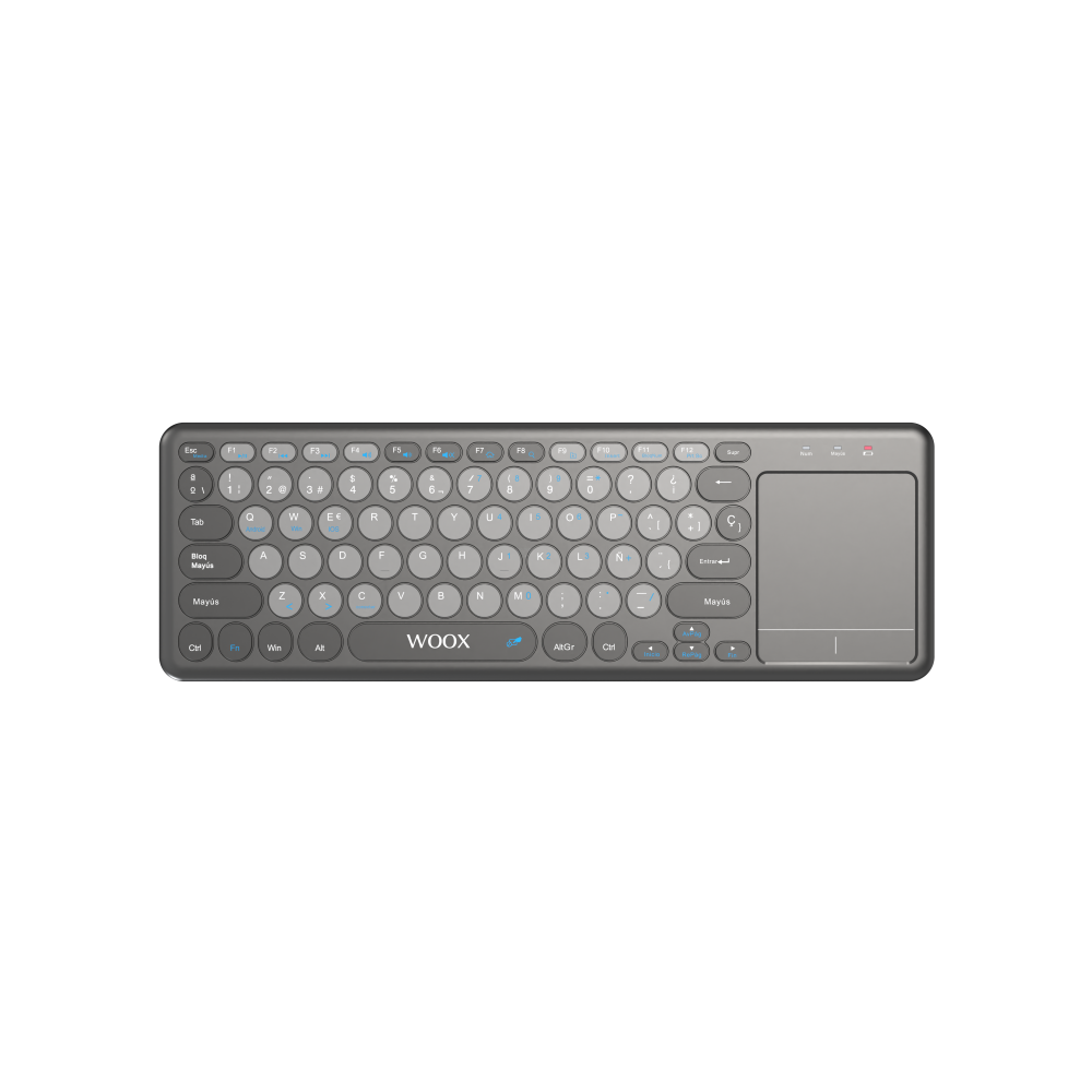 Teclado inalámbrico BTS MX0508 con panel táctil, funciona con 2 pilas AAA, distribución en español, color negro.