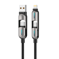 Cable de datos 4 en 1 MX0509 USB-C y USB-A a USB-C y Lightning (negro)