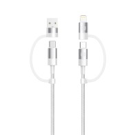 Cable de datos 4 en 1 MX0036 USB+Tipo C a Tipo C+ Lightning 3A 1 m - Blanco