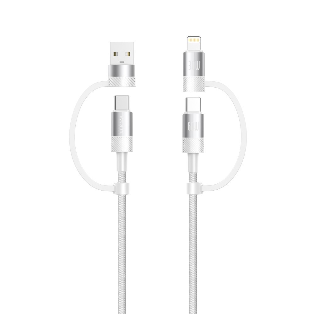 Cable de datos 4 en 1 MX0036 USB+Tipo C a Tipo C+ Lightning 3A 1 m - Blanco